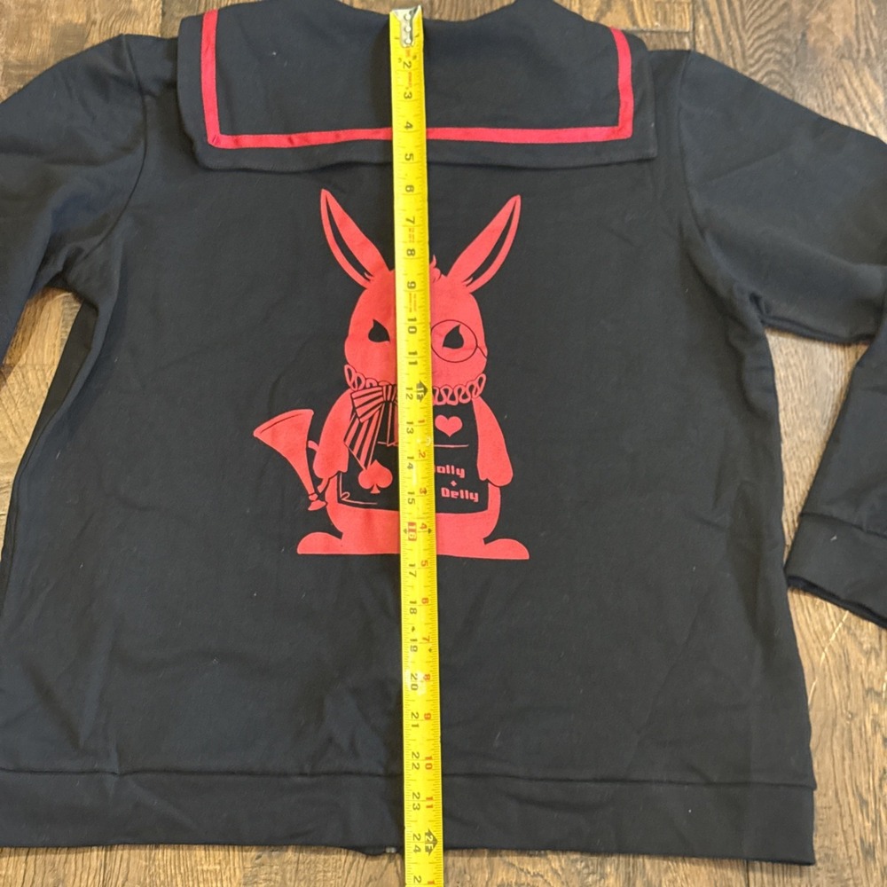Dolly+Delly Zip Up Sweatshirt Japanese Alt Harajuku Sailor Collar Black L - Picture 9 of 9